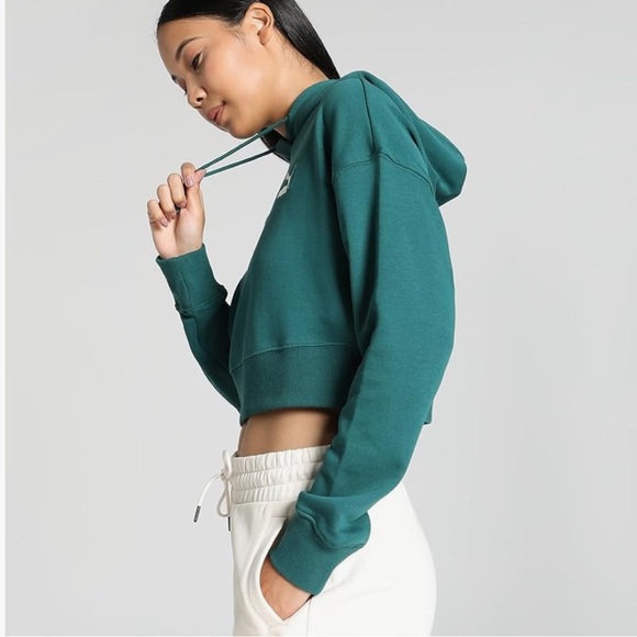 Puma Blue/green Cropped Long Sleeve Hoodie - Picture 4 of 10